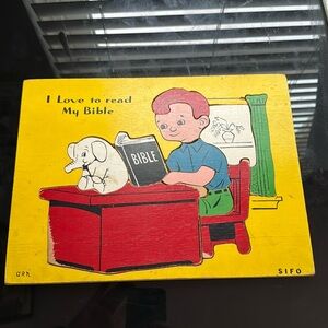 70’s VINTAGE I LOVE TO READ BIBLE 10 PIECE WOOD PUZZLE